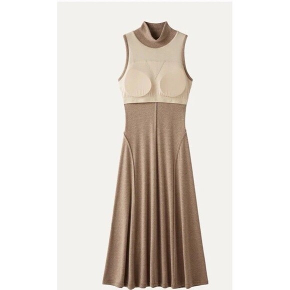 OGL Women’s Mockneck Midi Tank Brami Dress Heather Taupe XL Ribbed Stretch Soft - Picture 4 of 13
